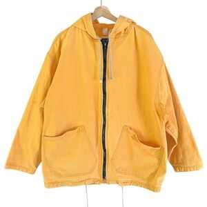 Vintage 90s Mens Anchor Blue Yellow Hooded Chore Jacket Y2K